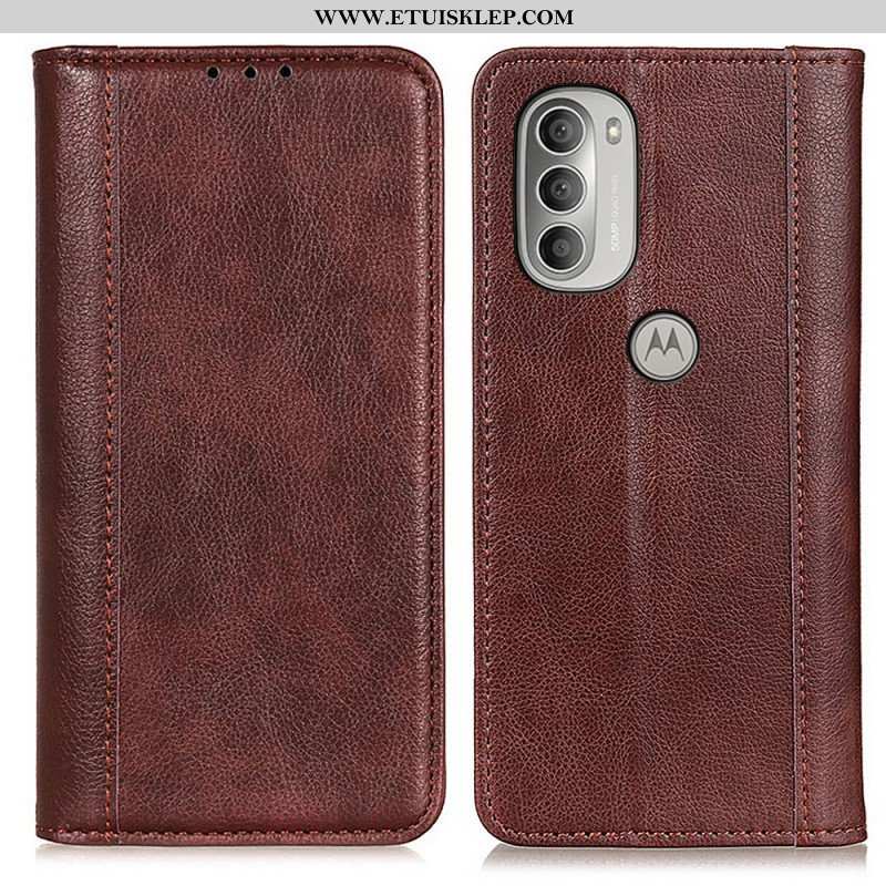 Etui Na Telefon do Moto G51 5G Etui Folio Elegancka Dwoina Skóry Liczi